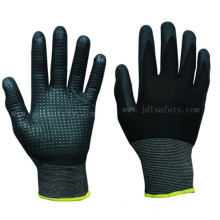 Polyester Knitted Working Gloves with Foam Nitrile, Dotted on Palm (N1560)